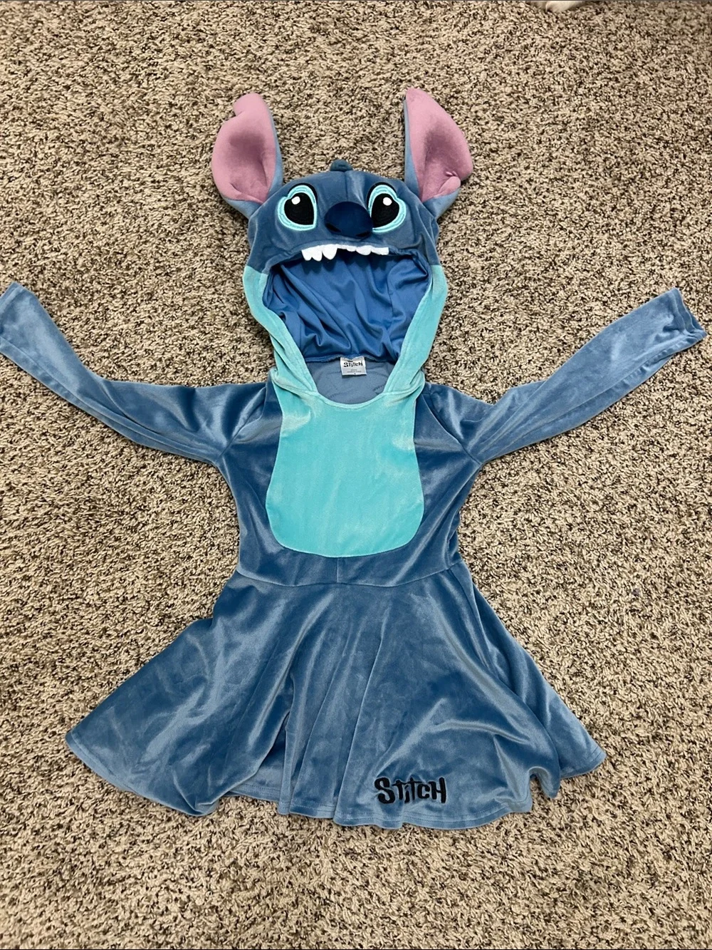 Disney Blue and Teal Stitch Plush Hooded Kids Costume Dress